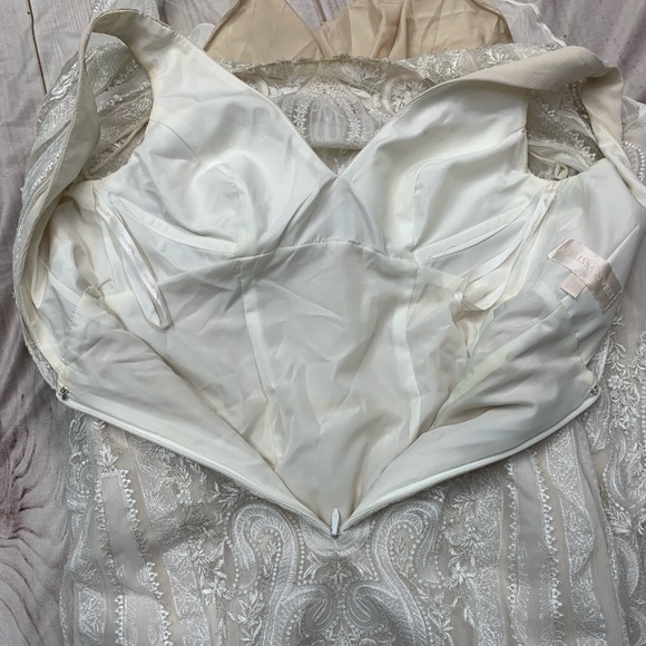 Melissa Sweet 8 Lace Embroidered Ivory Illusion Sequin Train Wedding Gown Dress - Picture 14 of 15